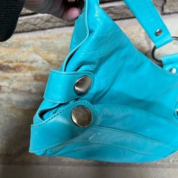 Vintage KOOBA leather shoulder bag grommet purse teal blue y2k - Picture 6 of 7